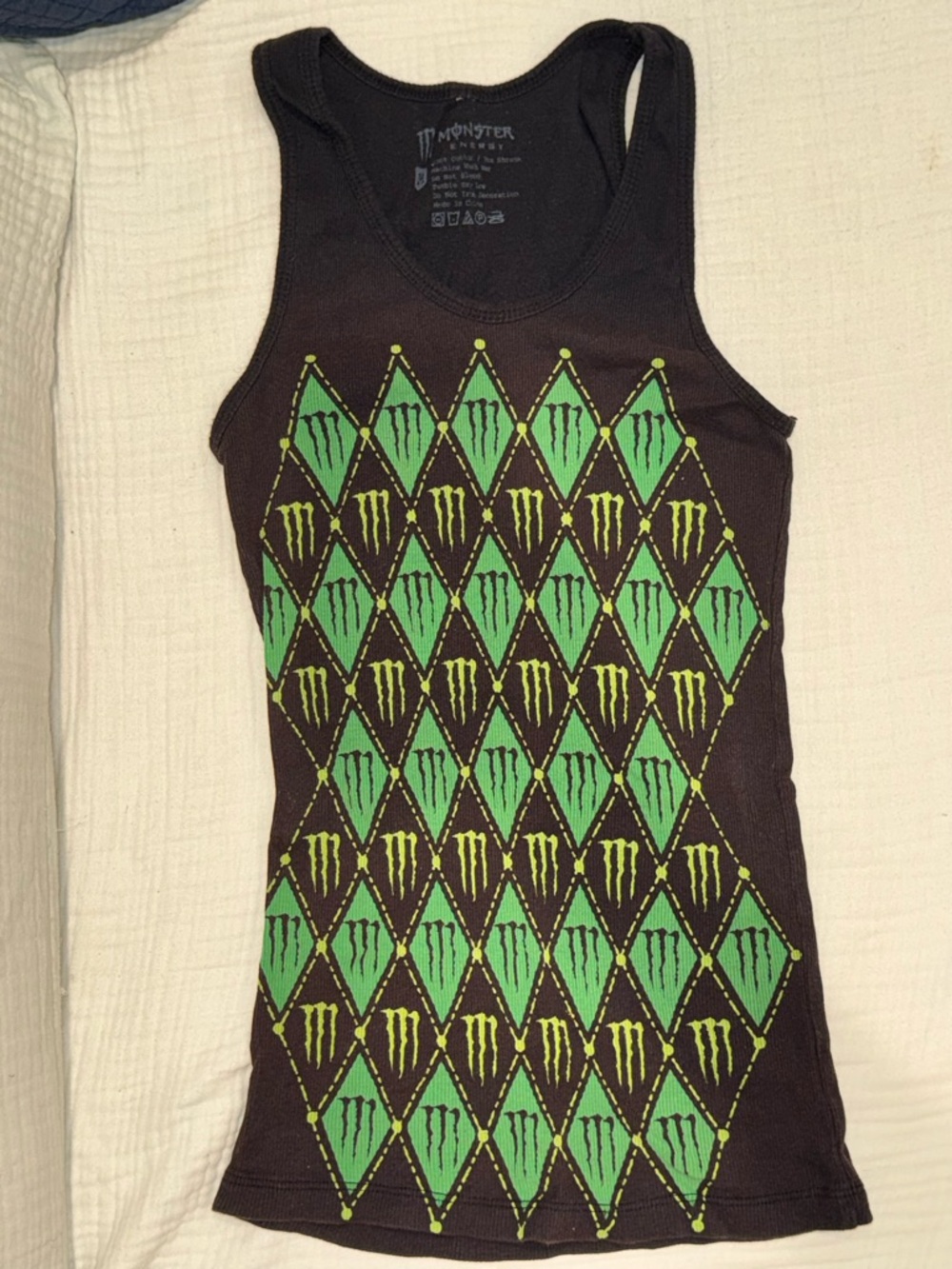 Monster Energy Black Ribbed Tank with Logo Print